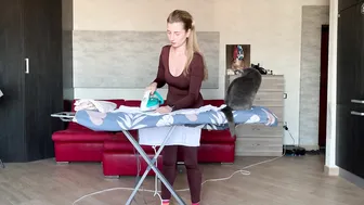 Usual chores: Ironing clothes with my cat! #10