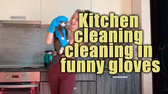 Kitchen cleaning | cleaning in funny gloves