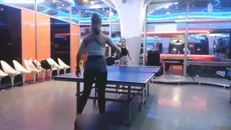 Playing pingpong with friend in tights #6