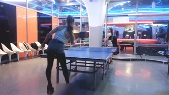 Playing pingpong with friend in tights #9