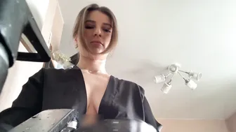 Washing dishes in black silk robe #9