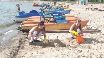 Making a sandcastle with my friend in bikini #6