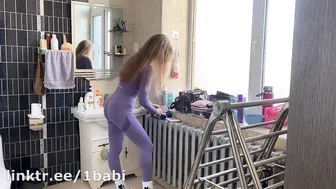 Cleaning the bathroom in a purple bodysuit #4