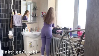 Cleaning the bathroom in a purple bodysuit #8