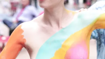 Erika on being nude in Times Square, with body art by Andy Golub #4