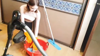 Vacuuming and mopping floor in rubber gloves #9