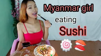 MyAnmar* giRl*eAtinG #JaPanesE* FooD*|Leung|Julia* EatinG sUsHi*