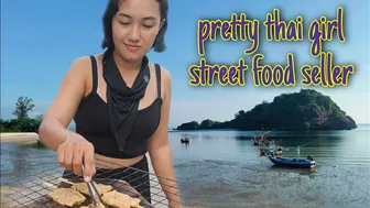 pretty thai girl is selling tasty pork BBQ