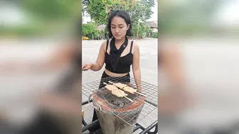 pretty thai girl is selling tasty pork BBQ #5