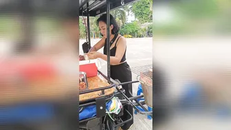 pretty thai girl is selling tasty pork BBQ #9