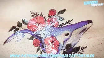 Exquisite Temporary Whale Tattoo Amidst Blooms ♥️♥️♥️♥️ #10