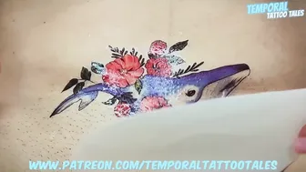 Exquisite Temporary Whale Tattoo Amidst Blooms ♥️♥️♥️♥️ #8