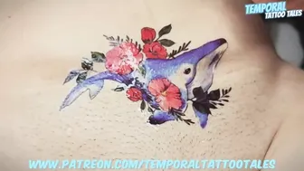 Exquisite Temporary Whale Tattoo Amidst Blooms ♥️♥️♥️♥️ #9