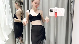 [4K] Transparent Try on Haul | No panties | At the mall #7