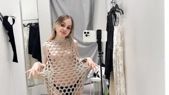 [4K] Try on Haul | Transparent elegant sexy dress | No Bra | At the mall #7