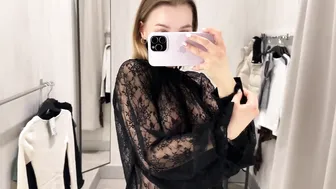 Transparent Blouse Try On Haul at Mall | See-Through Lace | No Bra Trend #6