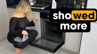 [4K USA Housewife]???????? Transparent kitchen stove Haul blonde No Bra See Through Try On