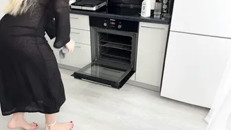 [4K USA Housewife]♥️♥️♥️♥️ Transparent kitchen stove Haul blonde No Bra See Through Try On #6