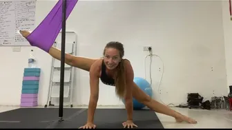 Stretching with a yoga silk #1