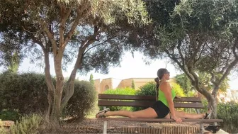 Leg stretches using a bench