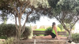 Leg stretches using a bench #7