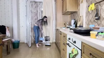 Sweeping floor in the kitchen #3