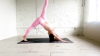 Music Yoga Flow to "Free Fall Into Darkness" in Pink Unitard Bodysuit in White Studio #6