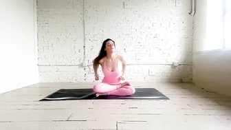 Music Yoga Flow to "Free Fall Into Darkness" in Pink Unitard Bodysuit in White Studio #8