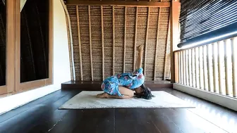 Yoga Flow to" Young Part of Me" on Bungalow Balcony in Bali in Turquoise Kimono #2