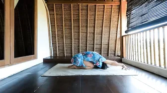 Yoga Flow to" Young Part of Me" on Bungalow Balcony in Bali in Turquoise Kimono #3