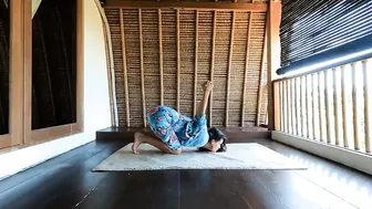 Yoga Flow to" Young Part of Me" on Bungalow Balcony in Bali in Turquoise Kimono #4