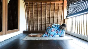 Yoga Flow to" Young Part of Me" on Bungalow Balcony in Bali in Turquoise Kimono #7