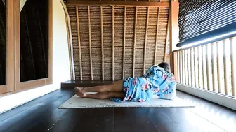 Yoga Flow to" Young Part of Me" on Bungalow Balcony in Bali in Turquoise Kimono #8