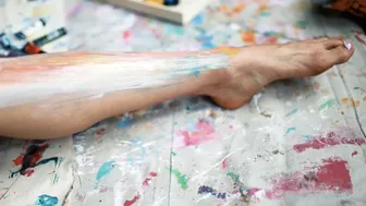 "City Lights" Body Painting Legs in Cha Wilde's Seattle Art Studio