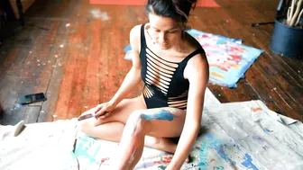 "City Lights" Body Painting Legs in Cha Wilde's Seattle Art Studio #2