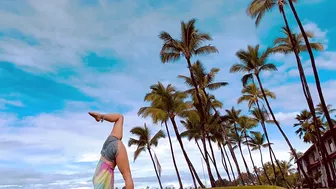 “Slow Down” Tropical Yoga Flow Outside in Jean Shorts with the Palm Trees in Kona, Hawaii #2