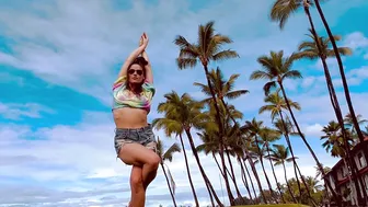 “Slow Down” Tropical Yoga Flow Outside in Jean Shorts with the Palm Trees in Kona, Hawaii #3