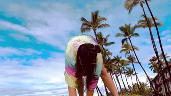 “Slow Down” Tropical Yoga Flow Outside in Jean Shorts with the Palm Trees in Kona, Hawaii #5