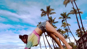 “Slow Down” Tropical Yoga Flow Outside in Jean Shorts with the Palm Trees in Kona, Hawaii #6