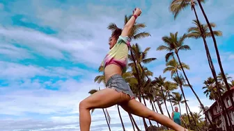 “Slow Down” Tropical Yoga Flow Outside in Jean Shorts with the Palm Trees in Kona, Hawaii #7