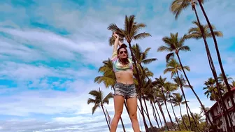 “Slow Down” Tropical Yoga Flow Outside in Jean Shorts with the Palm Trees in Kona, Hawaii #8