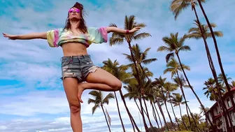 “Slow Down” Tropical Yoga Flow Outside in Jean Shorts with the Palm Trees in Kona, Hawaii #9