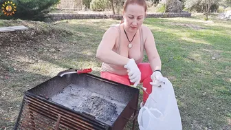 BBQ cleaning. Cooking in a mountain village. Mila naturist #4