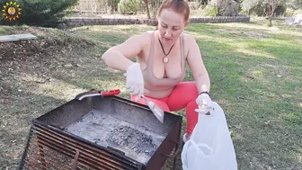 BBQ cleaning. Cooking in a mountain village. Mila naturist #5