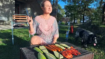 BBQ for breakfast. grilled vegetables and sausages. in a mountain village. Mila naturist. Kitchen. #1