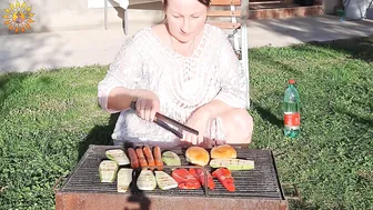 BBQ for breakfast. grilled vegetables and sausages. in a mountain village. Mila naturist. Kitchen. #9