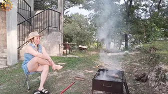 Cooking over a fire with Mila: Kitchen secrets from a mountain village! Fish on fire. Mila naturist #7