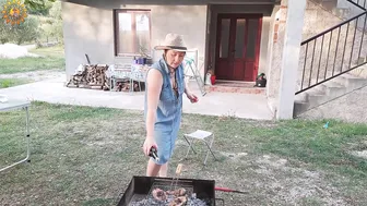 Cooking over a fire with Mila: Kitchen secrets from a mountain village! Fish on fire. Mila naturist #9