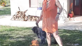 Lighting a fire. Cooking in a mountain village. Mila. cooking on an open fire. Mila naturist. #8