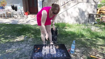 BBQ. Meat on fire. Cooking in a mountain village. Mila naturist #7